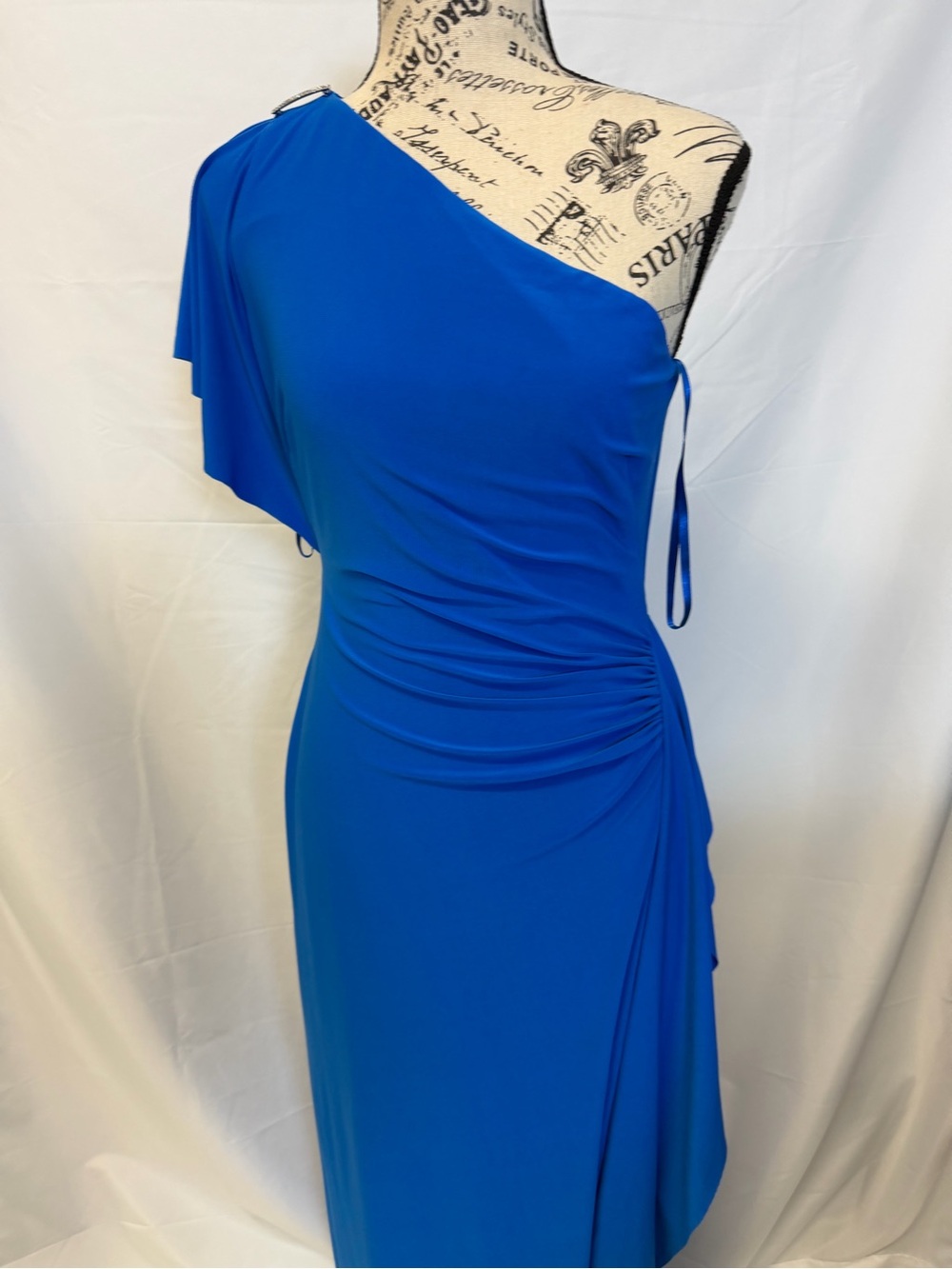 Lauren Ralph Lauren Blue One Shoulder Gown Size 4 Ruched Maxi Dress Formal